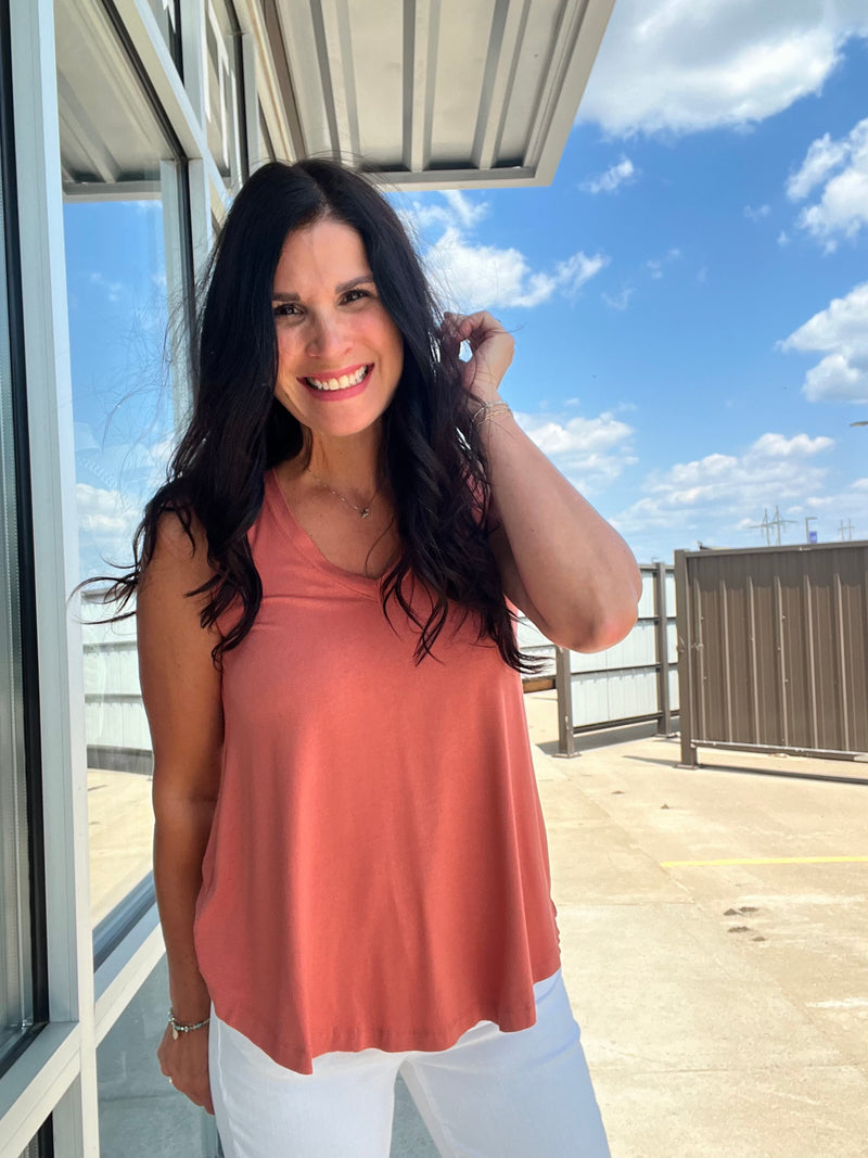 V Neck Tank - Terracotta
