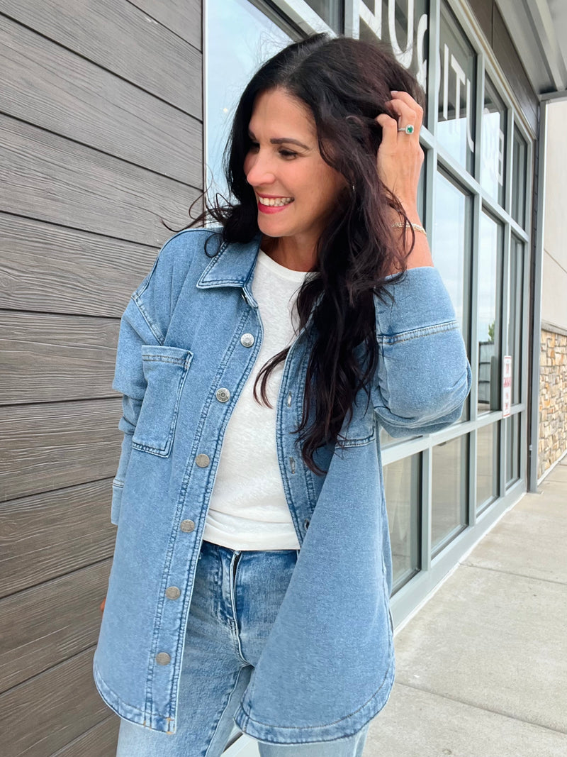 Cotton Fleece Oversized Denim-ish Shacket