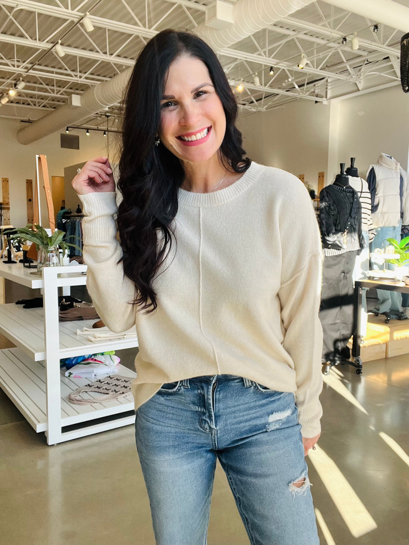 Crewneck Front Seam Sweater - Ivory