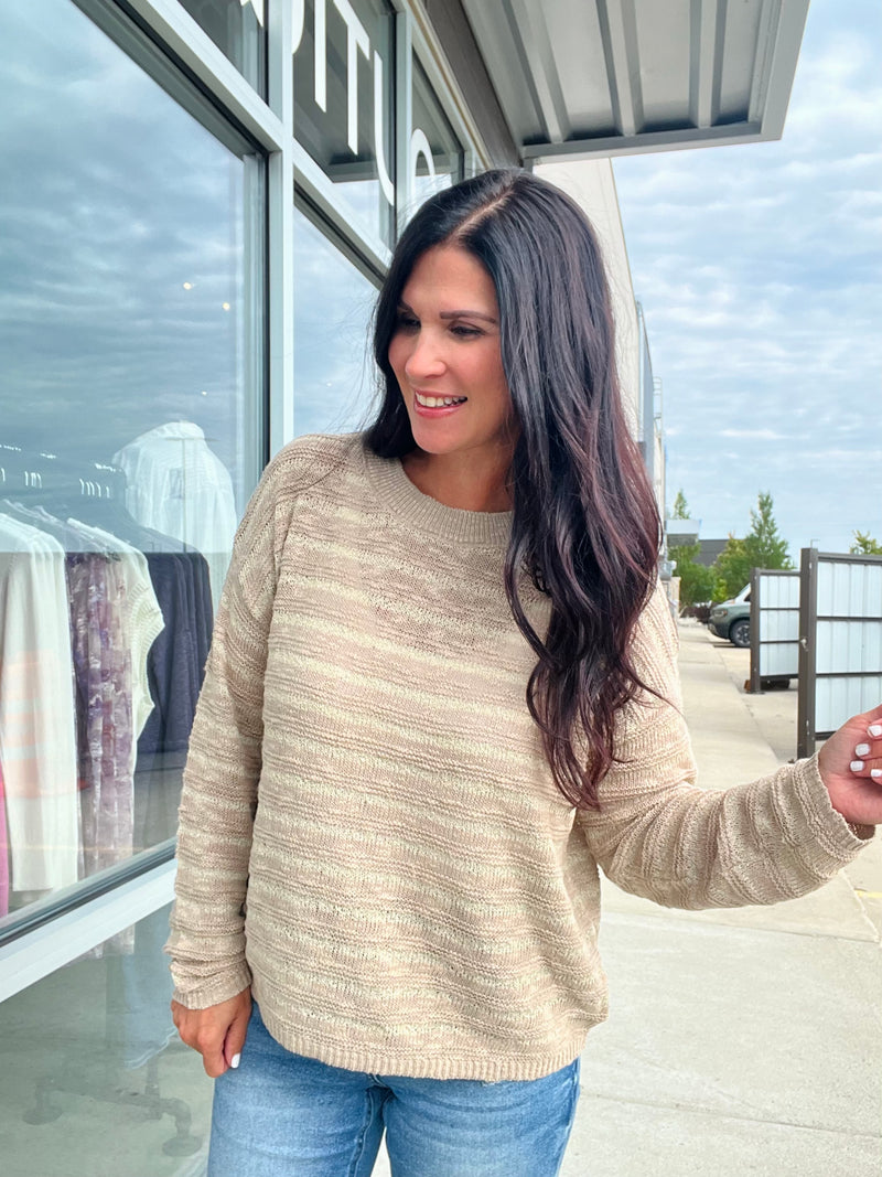 Textured Stripe Breezy Sweater - Taupe