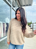 Textured Stripe Breezy Sweater - Taupe