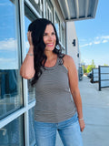 Striped Cotton Blend Tank - Charcoal