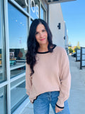 Contrast Scallop Trim Sweater - Khaki