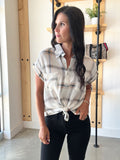 Black Plaid Short Sleeve Button Up