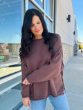 Raw Edge Oversized Sweater - Brown