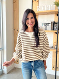 Contrast Ribbed Knit Top in Taupe