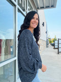 Marled Long Sleeve Ribbed Top - Navy