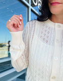 Sheer Cable Knit Button Down Cardi - Cream
