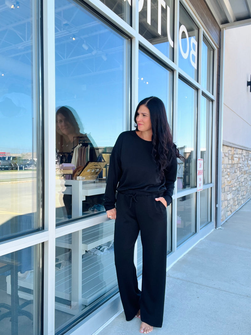 Techno Cupro Front Tie Wide Leg Pants - Black