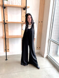 French Terry Wide Leg Jumpsuit in Black