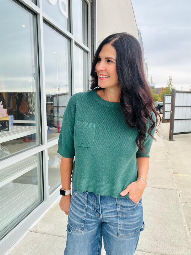 Soft Waffle Pocket Tee - Heather Juniper