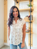 Stripe Floral Button Down Top