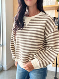 Contrast Ribbed Knit Top in Taupe