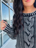 Washed Cable Sweater - Charcoal