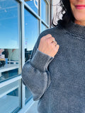 Washed Mock Neck Sweater - Navy