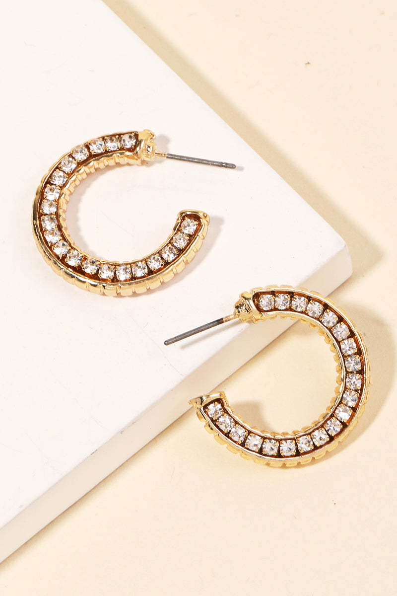 Pave Rhinestone Hoop Earrings - Gold