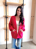 Checkered Textured Knit Cardi - Hot Pink