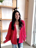 Checkered Textured Knit Cardi - Hot Pink