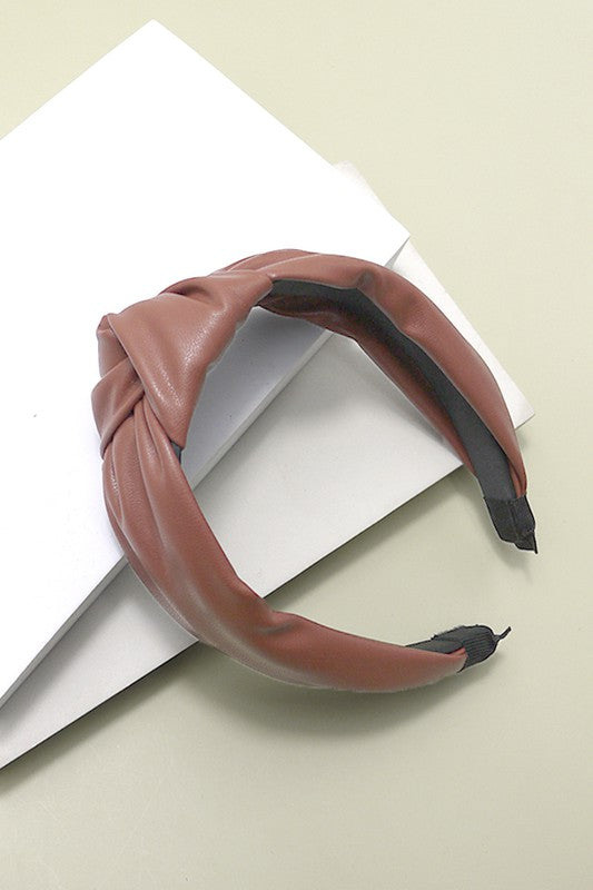 Crossed Knotted Faux Leather Headband