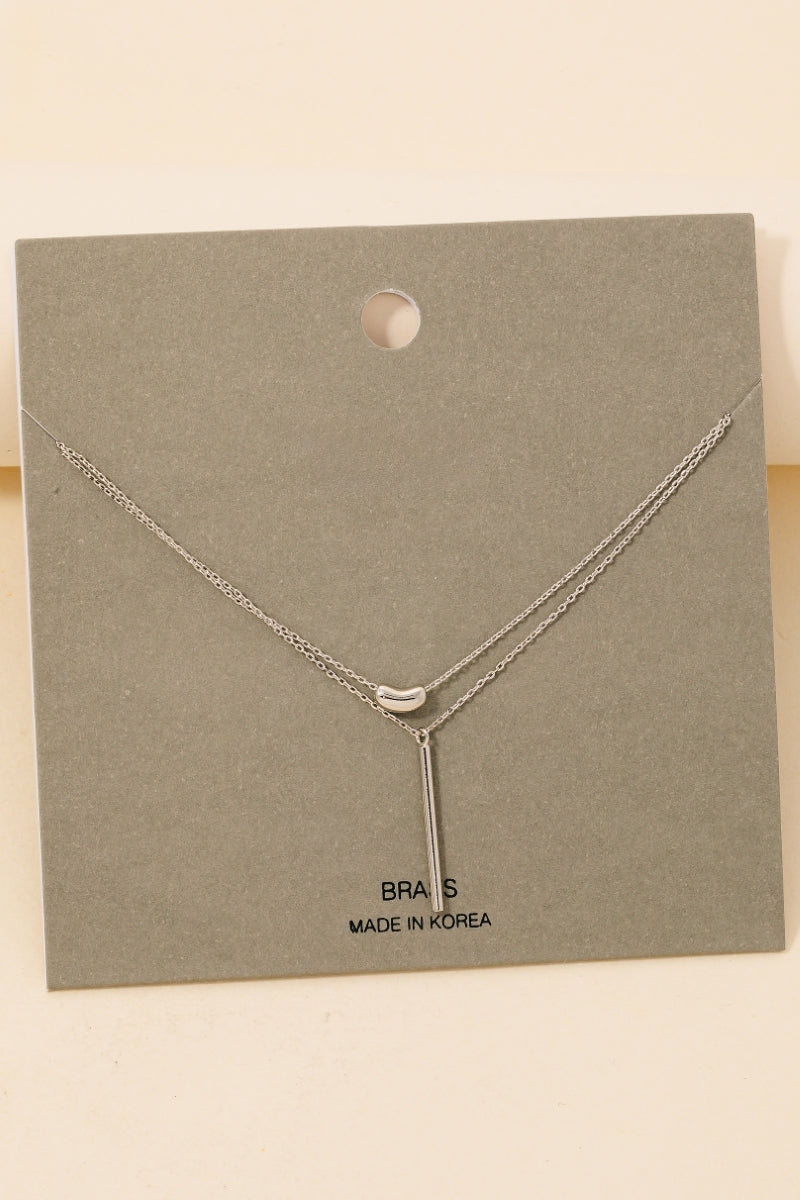 Metallic Bar And Bear Charms Layered Chain Necklace