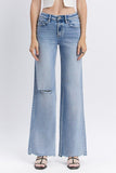 Lovervet High Rise Uneven Raw Hem Wide Leg Jeans