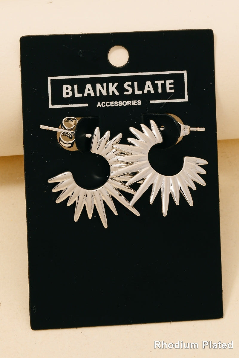 Metallic Sunburst Hoop Earrings - Silver