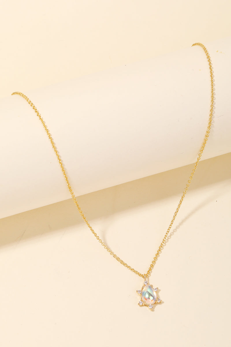 Iridescent Tear Pendant Necklace - Gold