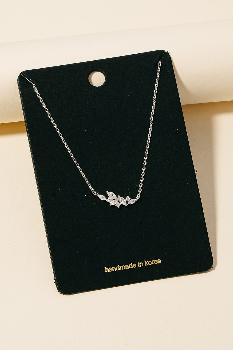 Cz Cluster Bar Pendant Necklace - Silver