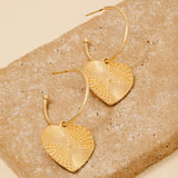 Intricate Heart Charm Hoop Earrings