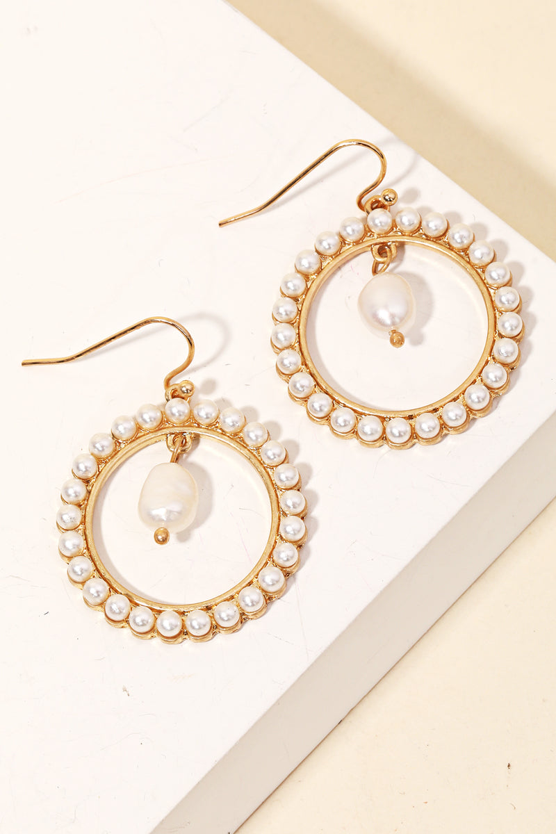 Pearl Beaded Circle Drop Earrings