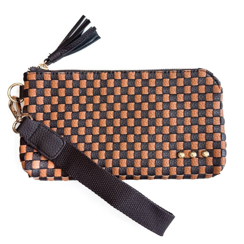 Emma Woven Clutch Wristlet: Checkered Coffee