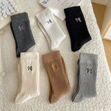 BOW EMBROIDERED CREW SOCKS - Light Grey