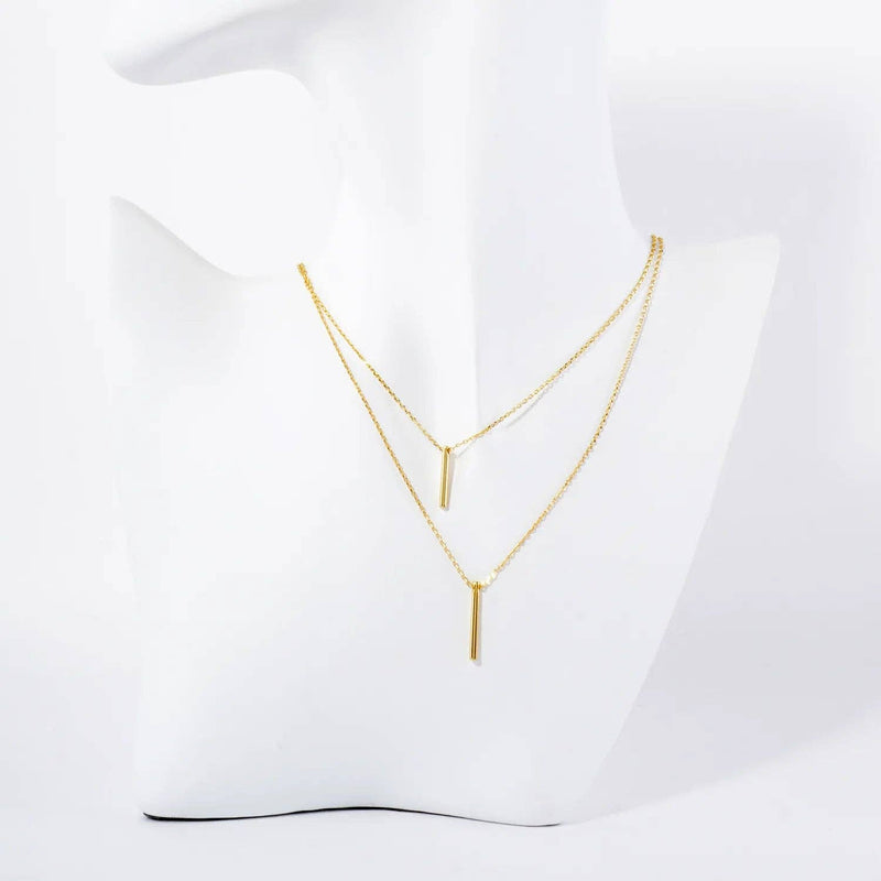 Double Bar Pendant 18K-Gold-Dipped Brass Layered Necklace: Gold