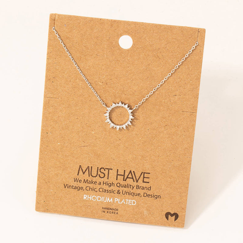 Pave Circle Sun Pendant Necklace: S
