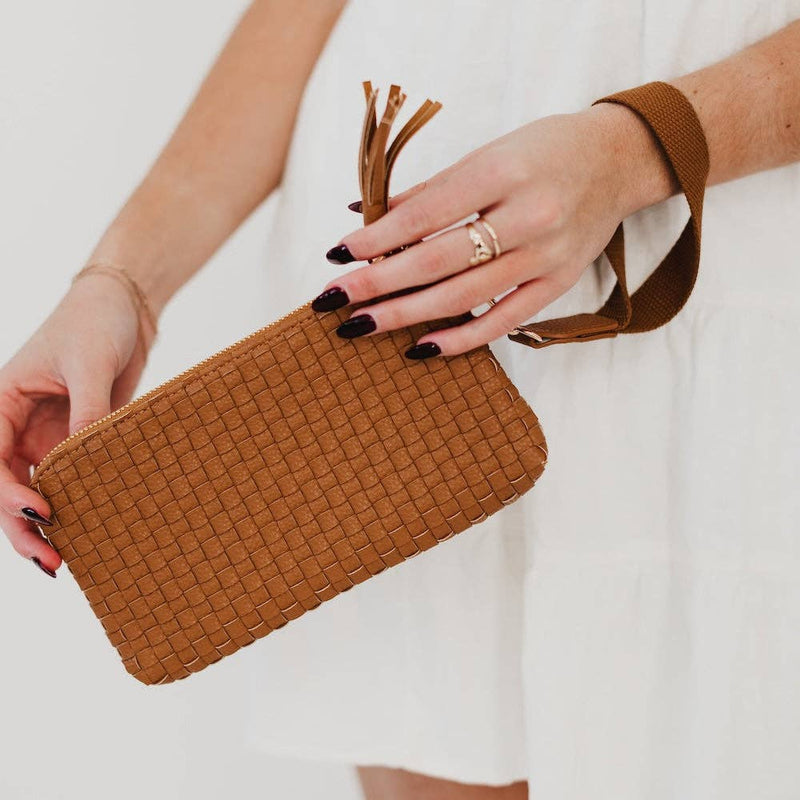 Emma Woven Clutch Wristlet: Brown