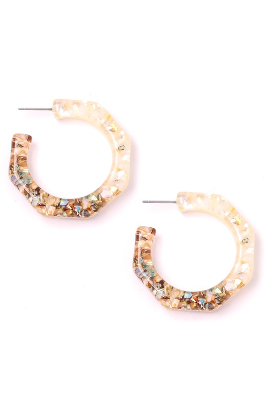 Hexagon Shell Resin Hoop Earrings