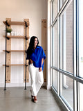 Dolman Sleeve Button Up Top in Royal Blue