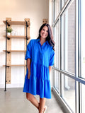Textured Babydoll Dress in Blue