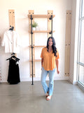 Button Down Roll up Sleeve Tee in Mango