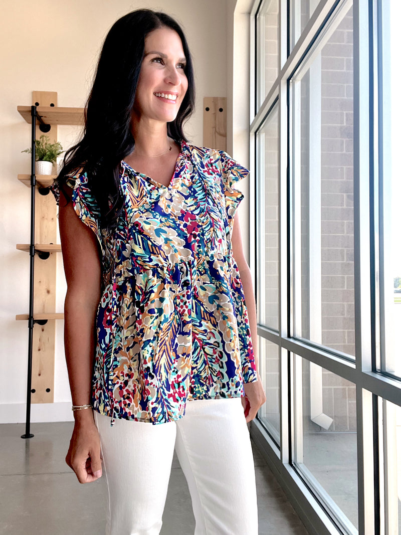 Abstract Leaves Printed Top