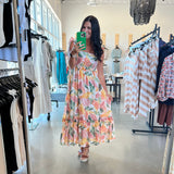 Brushstroke Ruffle Midi Dress