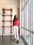 Key Hole Flutter Sleeve Top in Coral