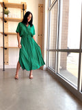 Green Sleeves Midi Dress