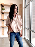 Satin Pullover Top in Taupe