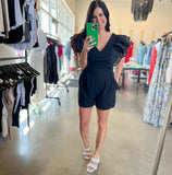 Black Ruffle Sleeve Romper