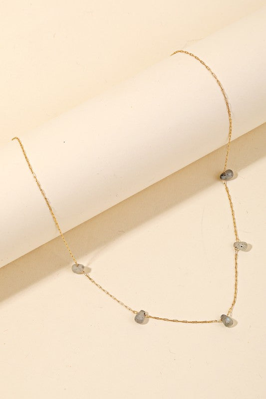 Dainty Chain Stone Teardrop Station Necklace