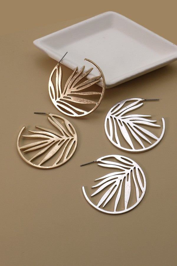 Cutout Leaf Hoop Earrings