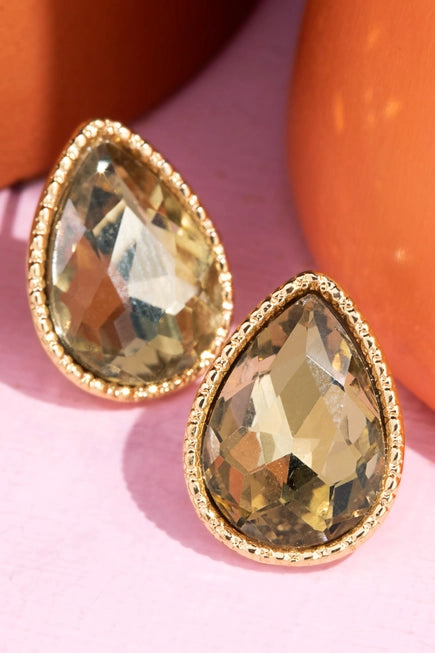 Glass Teardrop Stud Earrings - Light Topaz