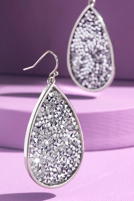 Sparkling Teardrop Earrings - Silver