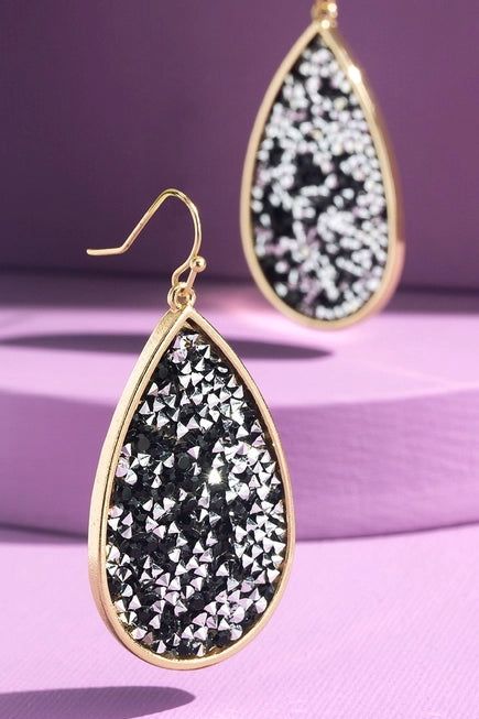 Sparkling Teardrop Earrings - Black
